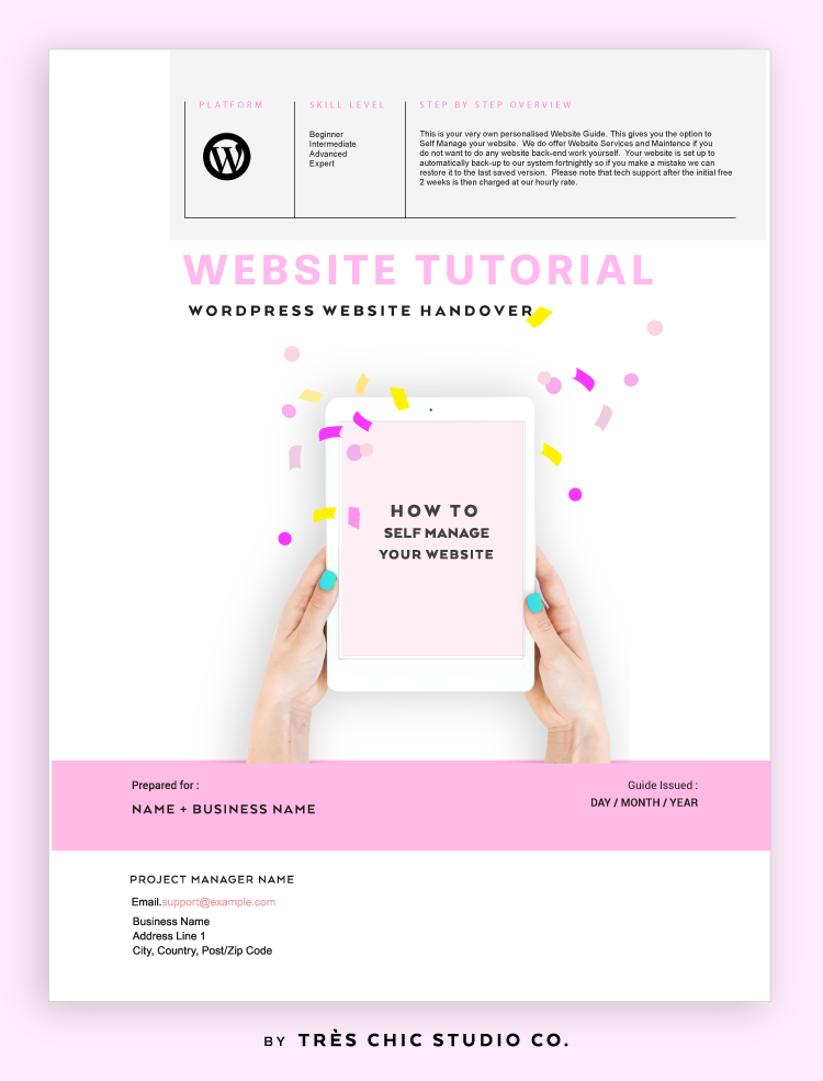 Wordpress Website Tutorial Guide Checklist by Tres Chic Studio Co. | Master PLR | Done For You Content