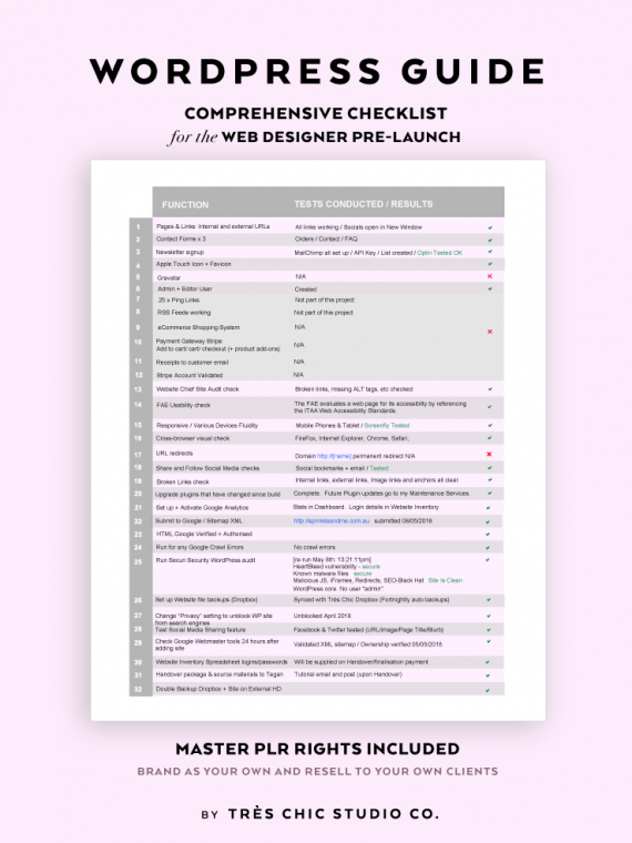 Wordpress Website Launch Checklist by Tres Chic Studio Co. | Master PLR | Done For You Content